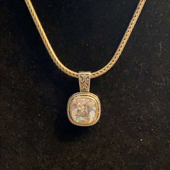 Jewelry Silvertone Necklace With Large Crystal Pendant Poshmark